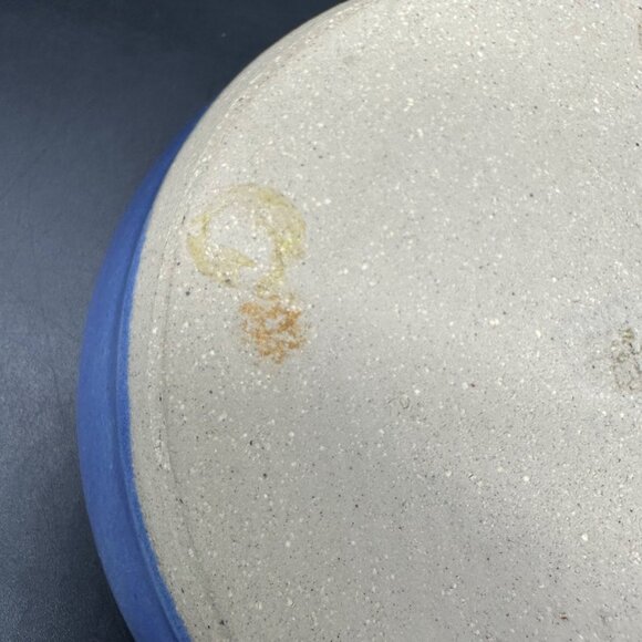 Art Pottery Spoon Rest Blue Round Kitchen Accessory Utensil Holder Stove Top - Picture 5 of 8